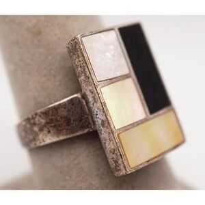 Marsala .925 Sterling Silver Mother of Pearl Geometric Statement Ring Size 8.75